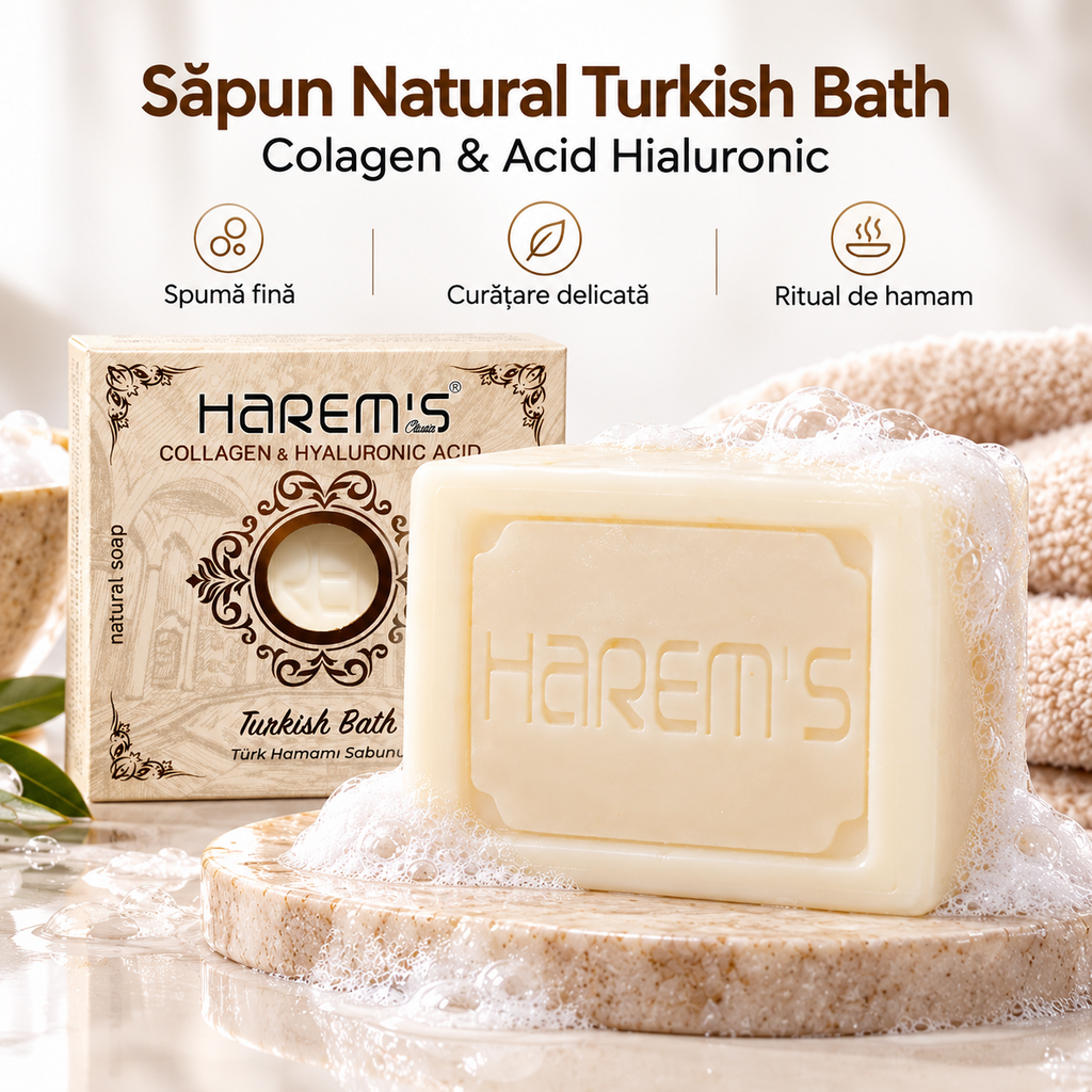 Săpun solid Harems, varianta baie turcească / hamam, destinat curățării pielii, 120 g