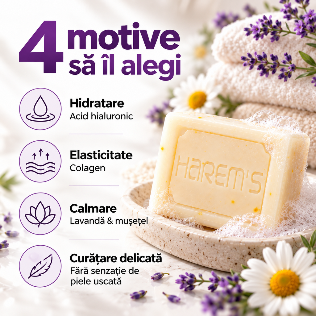 Săpun solid Harems cu lavandă și mușețel, destinat curățării pielii, 120 g
