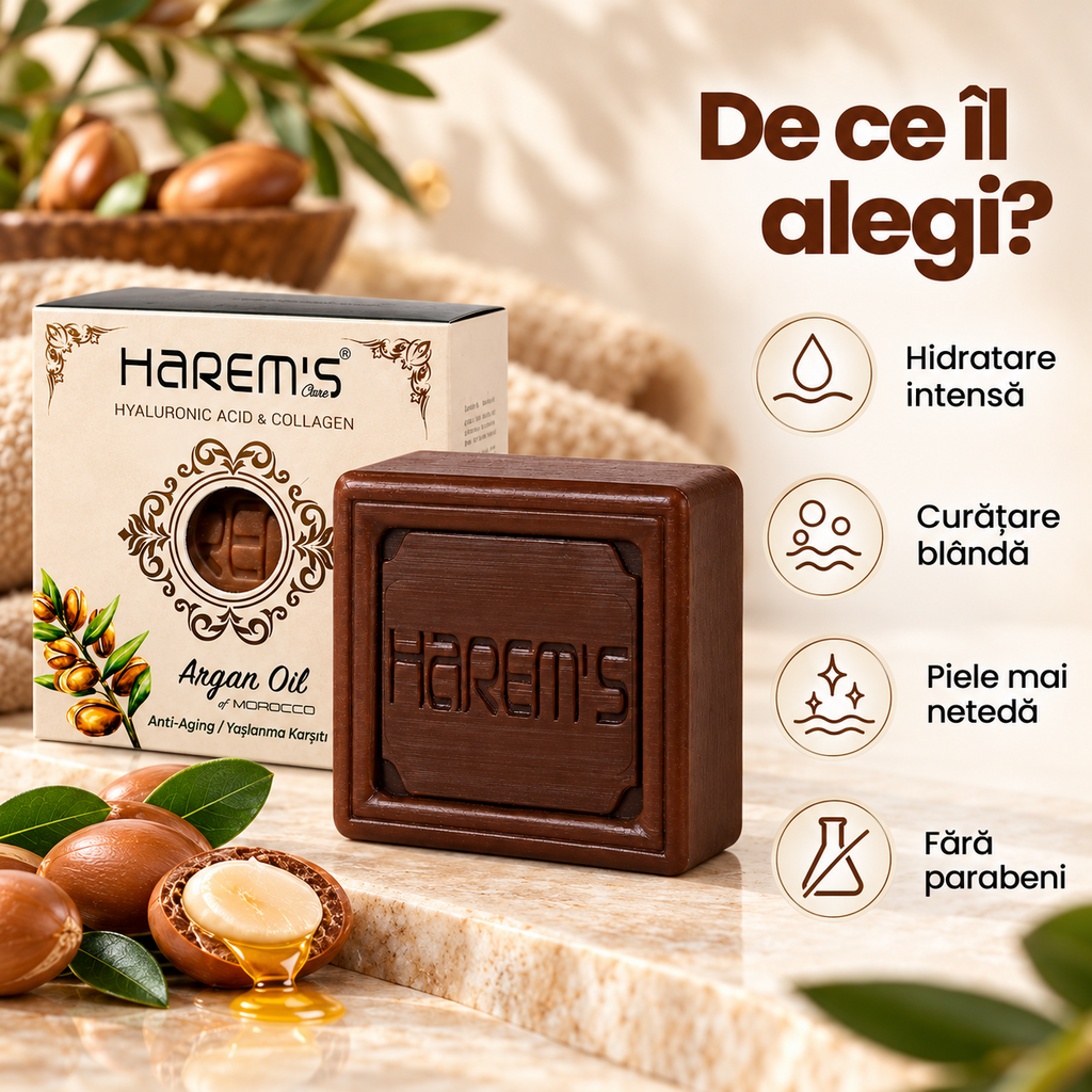 Săpun solid Harems cu ulei de argan, destinat curățării pielii, 120 g