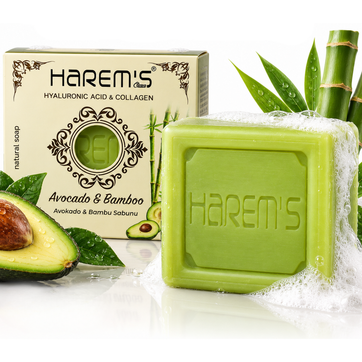 Săpun solid Harems cu avocado și bambus, destinat curățării pielii, 120 g