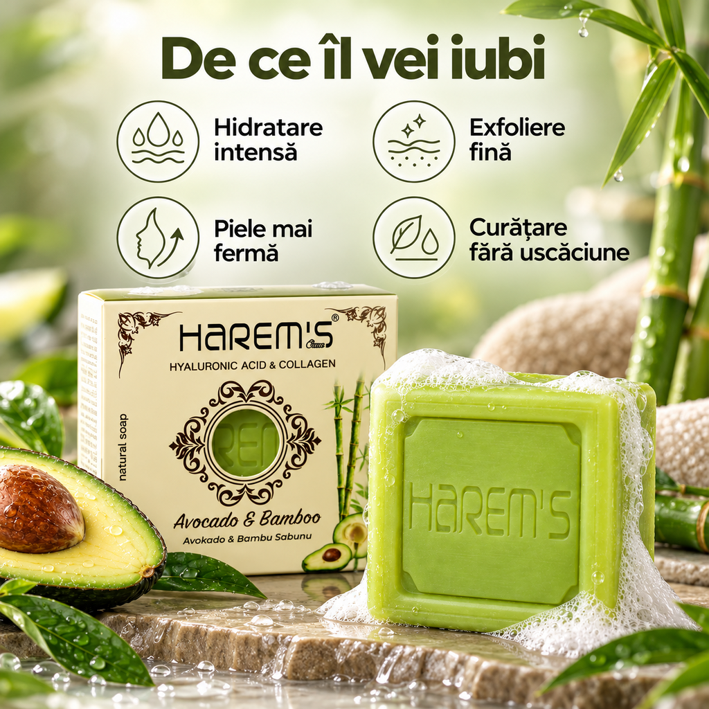 Săpun solid Harems cu avocado și bambus, destinat curățării pielii, 120 g