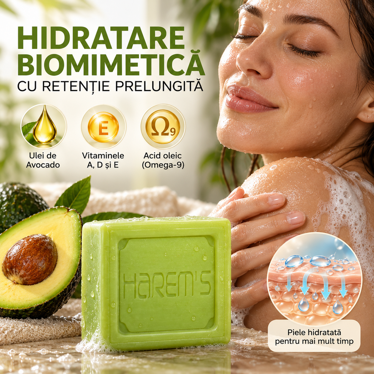 Săpun solid Harems cu avocado și bambus, destinat curățării pielii, 120 g