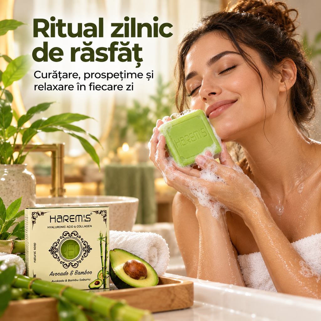 Săpun solid Harems cu avocado și bambus, destinat curățării pielii, 120 g