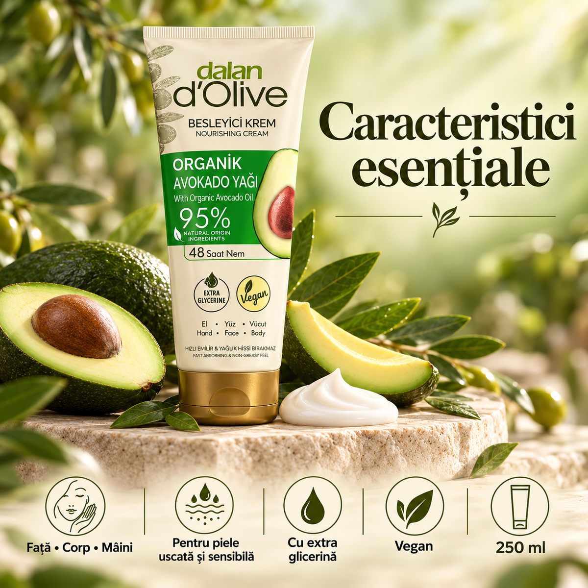 Cremă Hidratantă de Corp Dalan cu Ulei de Avocado 250 ml – Hrănire Intensivă și Catifelare