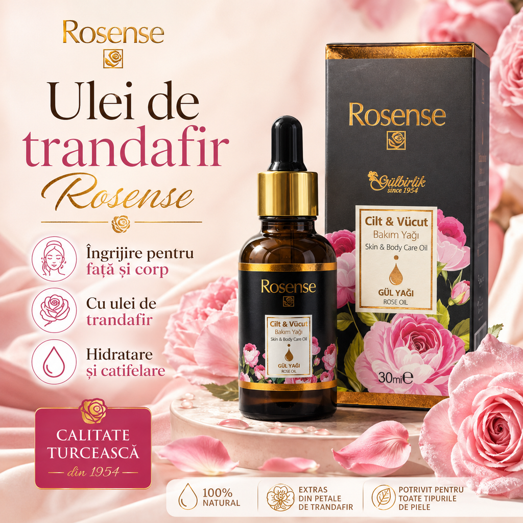 Ulei Rosense 30 ml cu Trandafir și Jojoba pentru Față și Corp