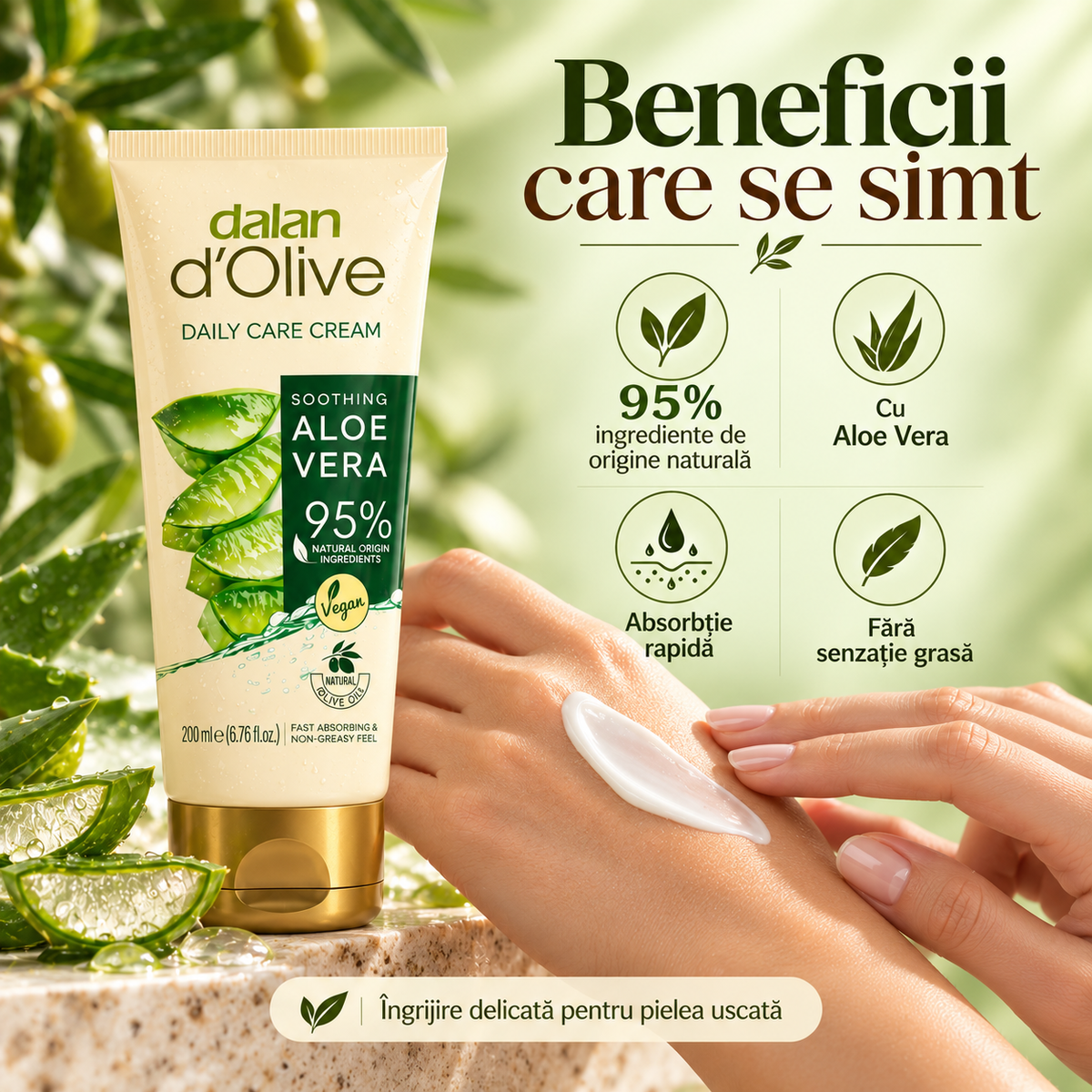 Cremă hidratantă Dalan d’Olive cu Aloe Vera, 250 ml.