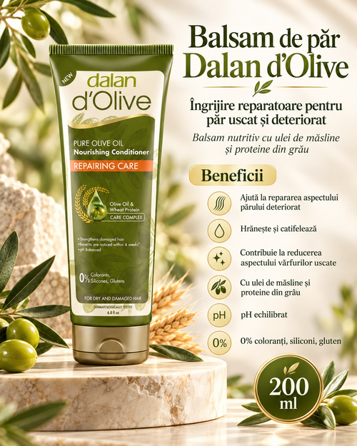 Balsam de Păr Dalan d’Olive cu Ulei de Măsline și Proteine din Grâu 200 ml – Îngrijire Reparatoare