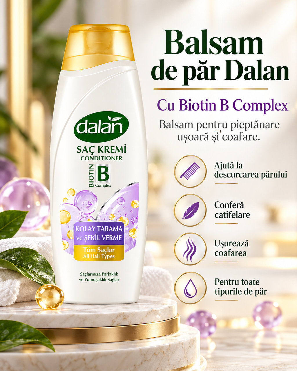 Balsam de Păr Dalan cu Ulei de Măsline 450 ml – Descurcare Ușoară, Catifelare și Coafare