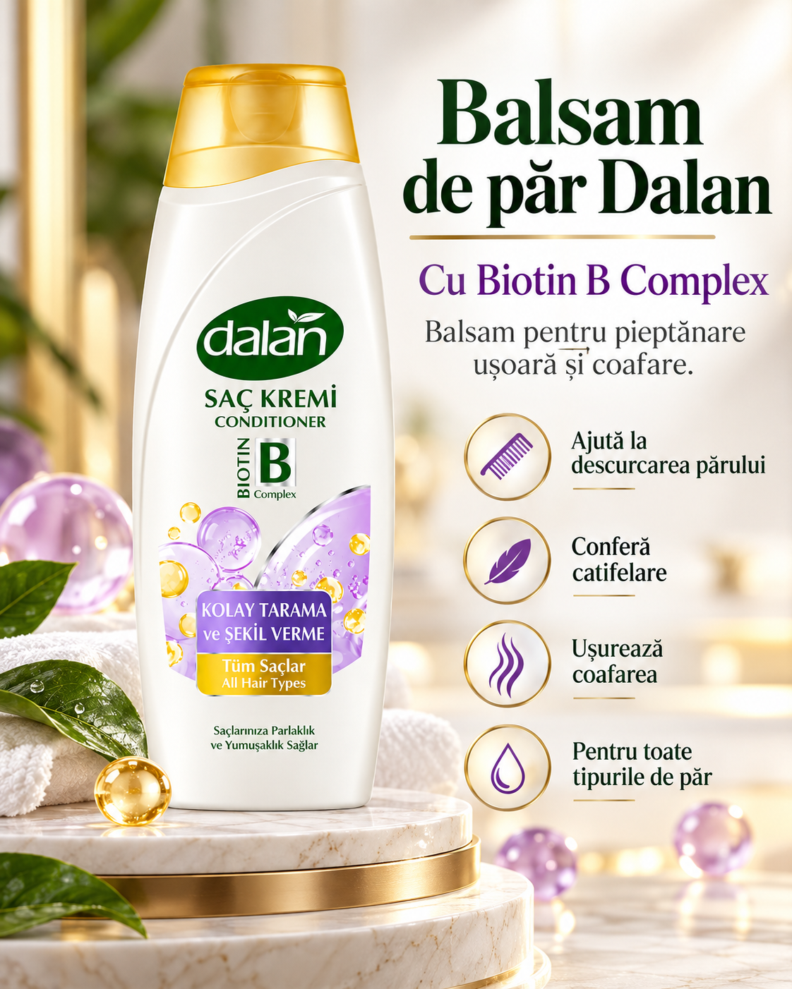 Balsam de Păr Dalan cu Ulei de Măsline 450 ml – Descurcare Ușoară, Catifelare și Coafare