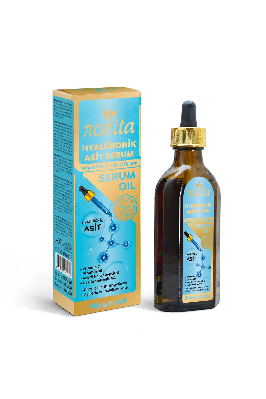 Serum cosmetic Nonita cu acid hialuronic, destinat completării rutinei de îngrijire, 100 ml