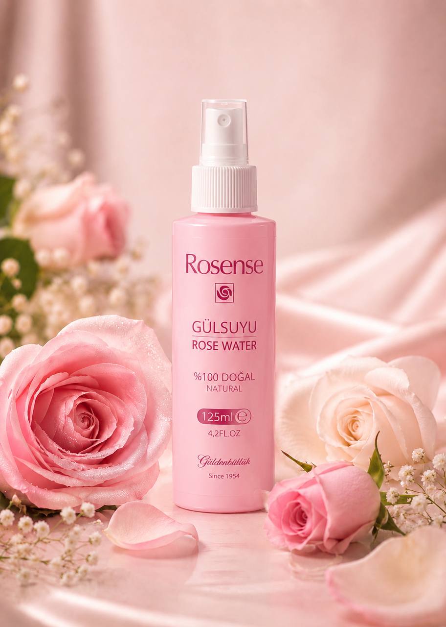 Apă de trandafiri Rosense (Gülbirlik) spray, destinată tonifierii și împrospătării pielii, 125 ml